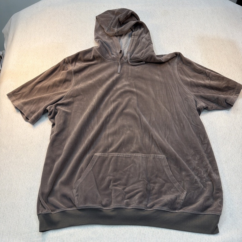 KING SIZE MEN'S SHORT SLEEVE HOODED SWEATSHIRT, SIZE 3XL  Tall Velour Gray